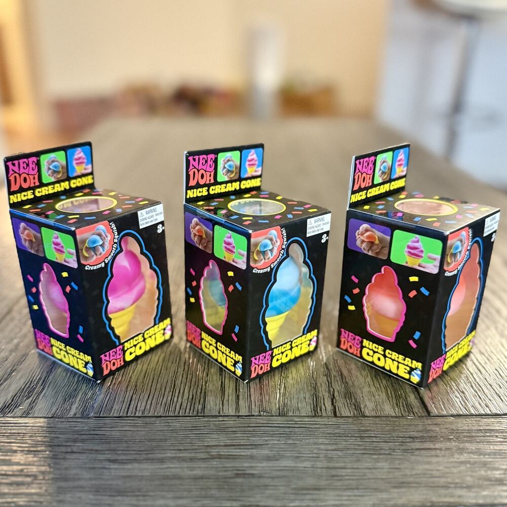 Complete 3 Set - Nee Doh Nice Cream Cone Pink Blue and Orange Color New In Box - Picture 9 of 13